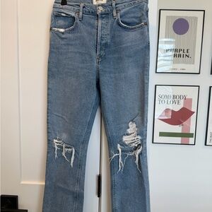 Agolde Light Blue Distressed Straight Leg Jeans